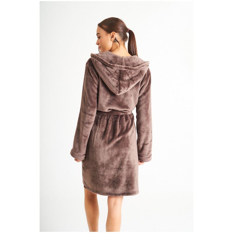 Loungeable Womens Satin Trim Fleece Hooded Robe - Chestnut Loungeable