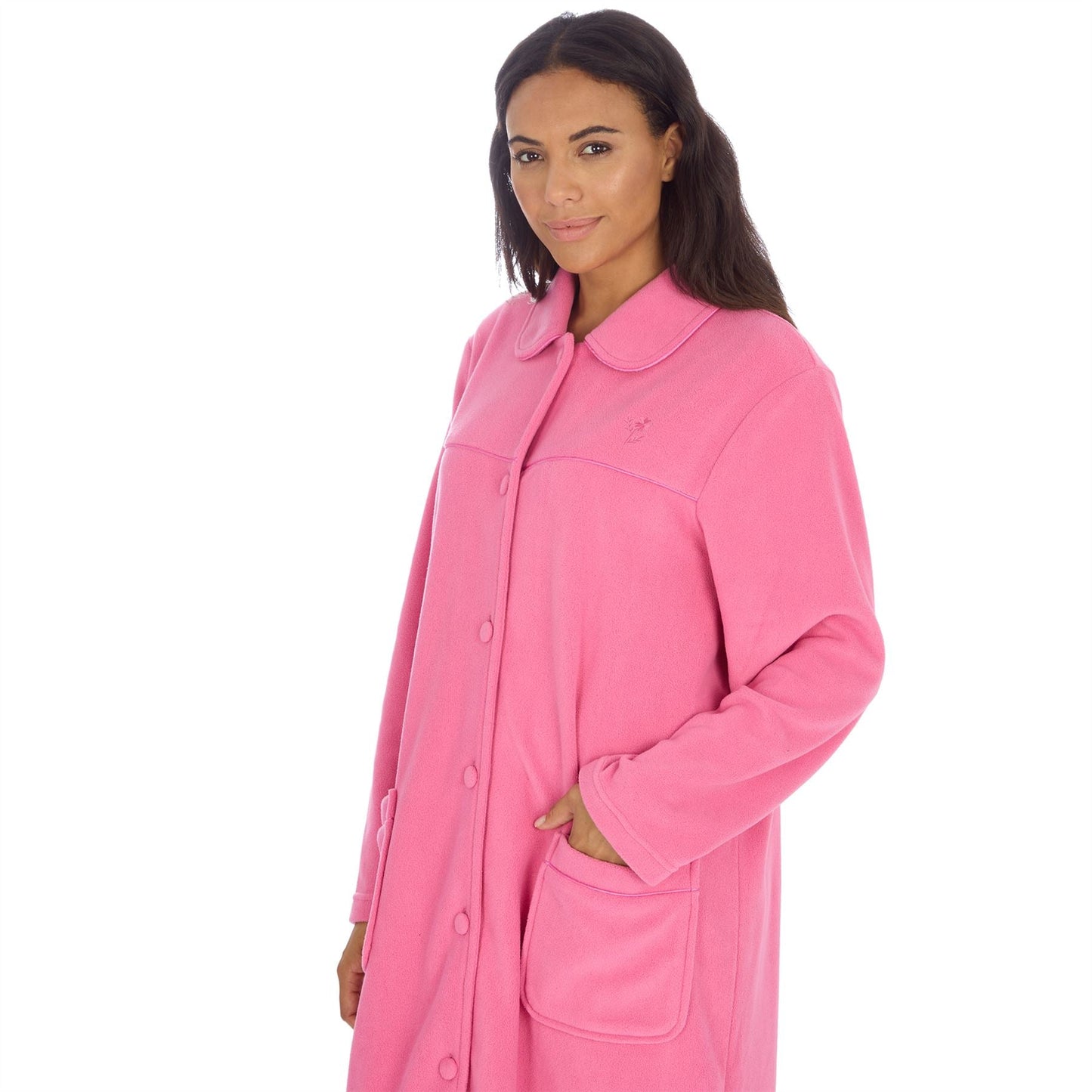 Countess Christie Longer Length Button Housecoat - Pink Countess Christie