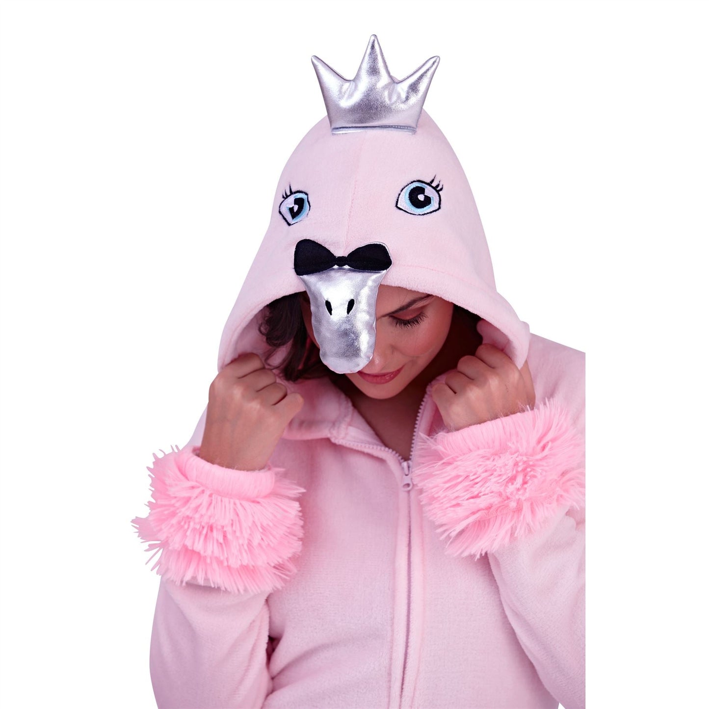 Loungeable Womens Swan Fleece Onesie - Pink Loungeable