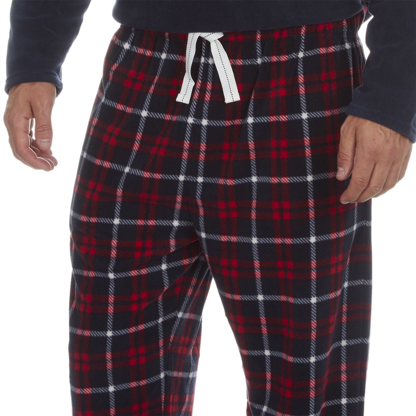 Cargo Bay Mens Fleece Pyjamas - Navy/Red Check Cargo Bay