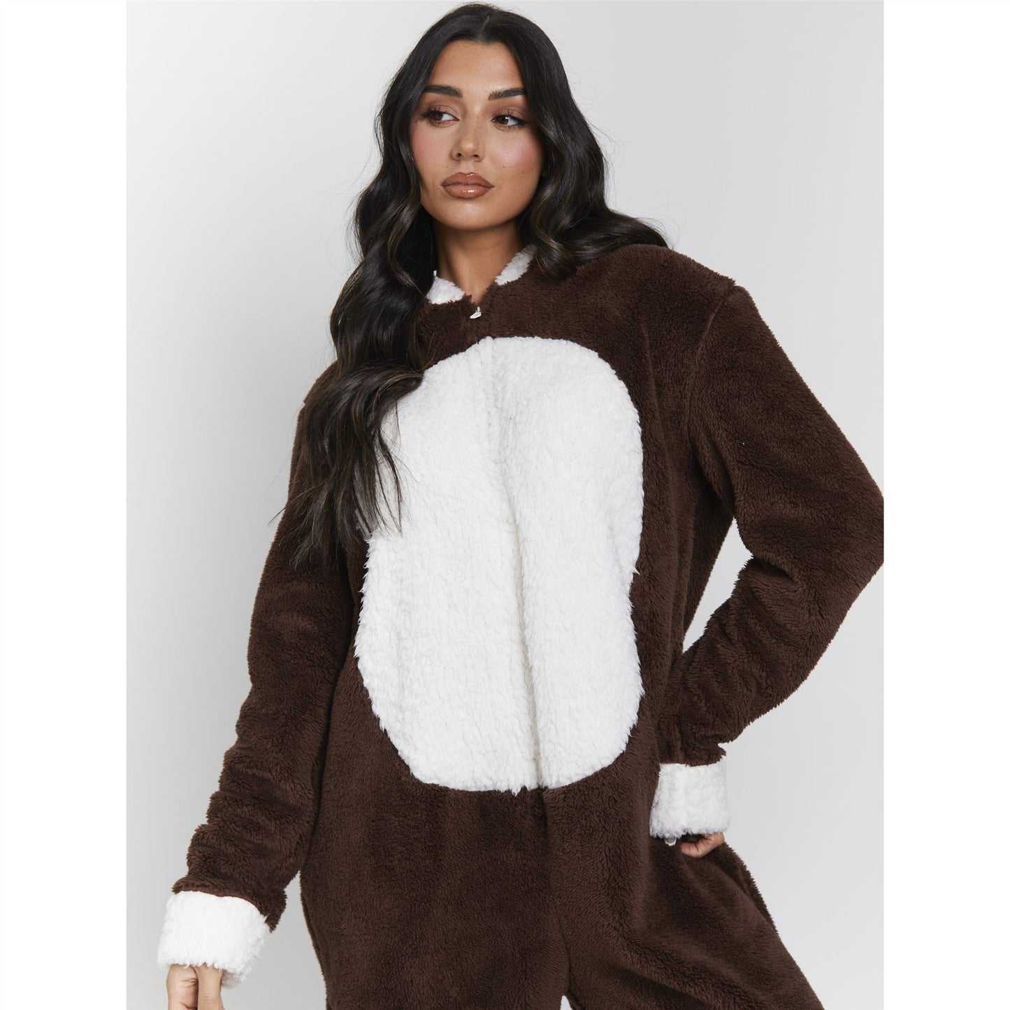 Loungeable Womens Reindeer Fleece Onesie - Brown/White