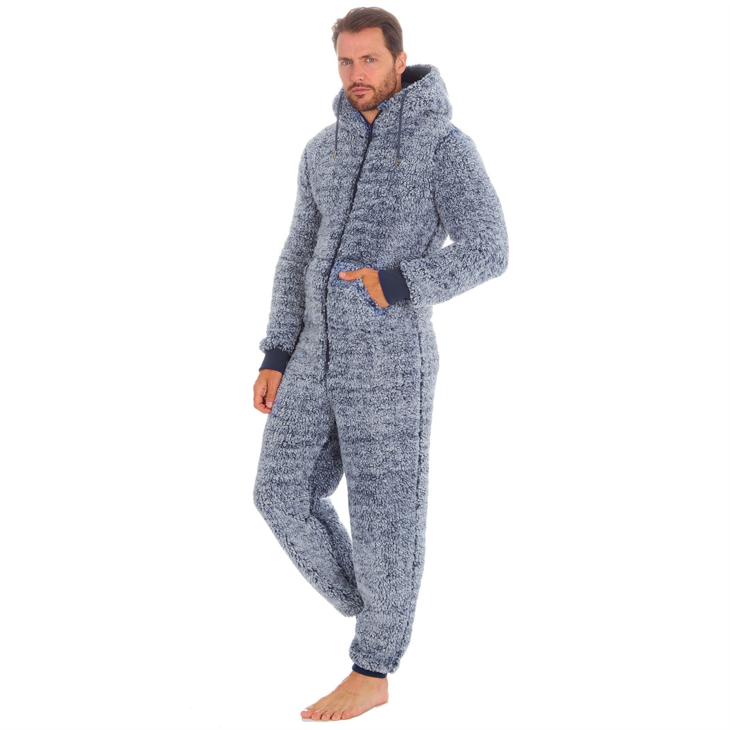 Cargo Bay Mens Frosted Sherpa Fleece Onesie - Navy