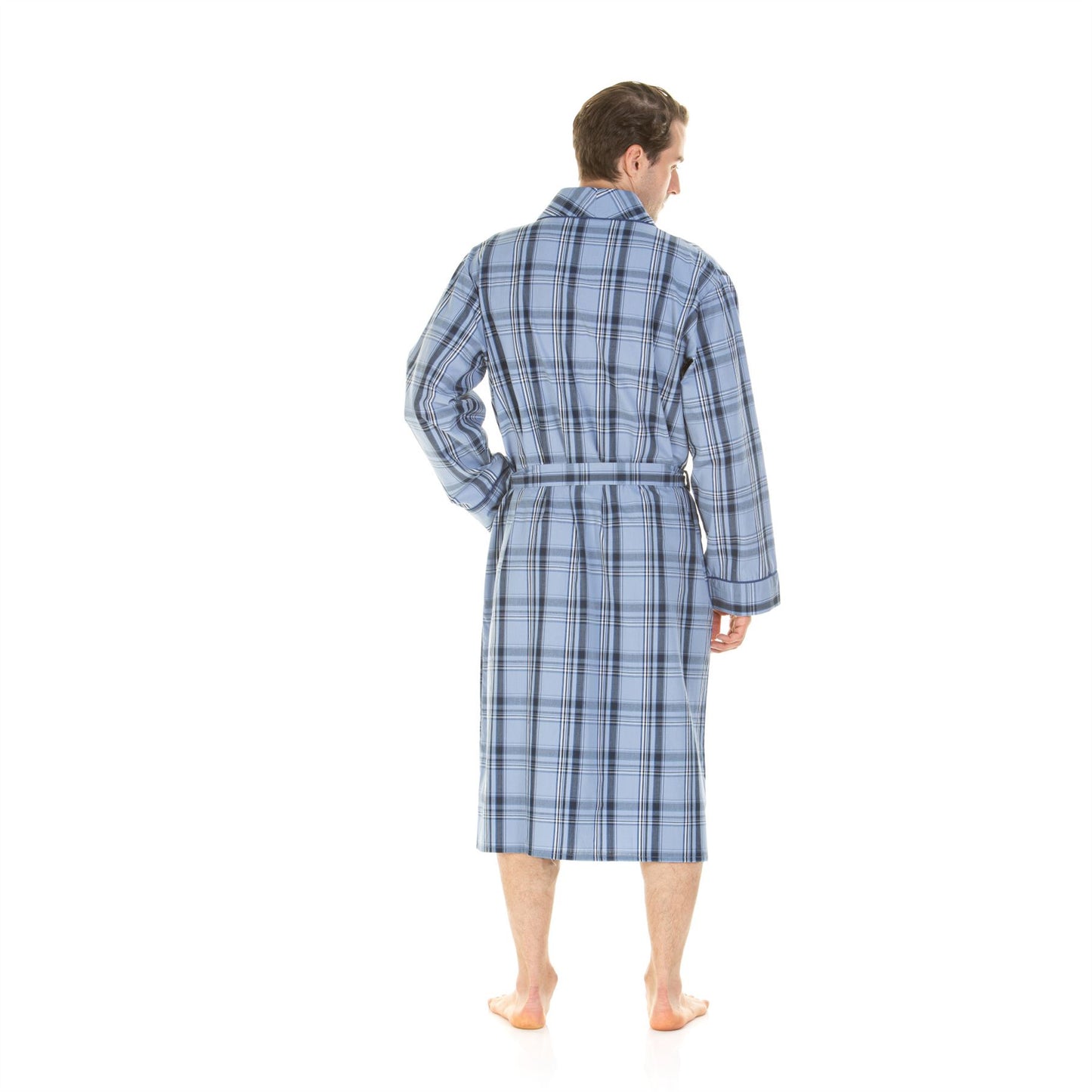 Haigman Mens Pure Cotton Robe - Blue Check Haigman
