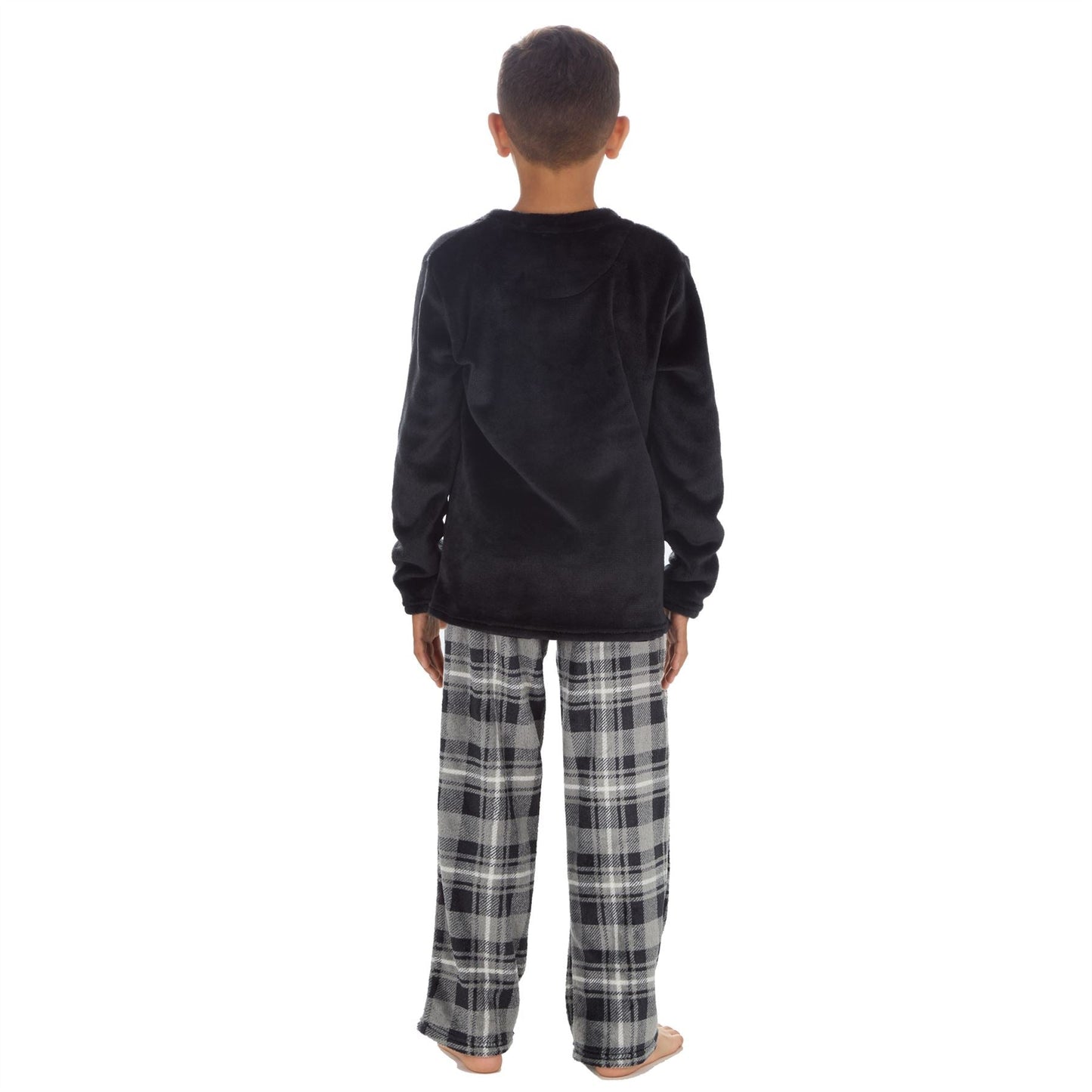 Cargo Bay Kids Fleece Pyjamas - Black/Charcoal Check Cargo Bay