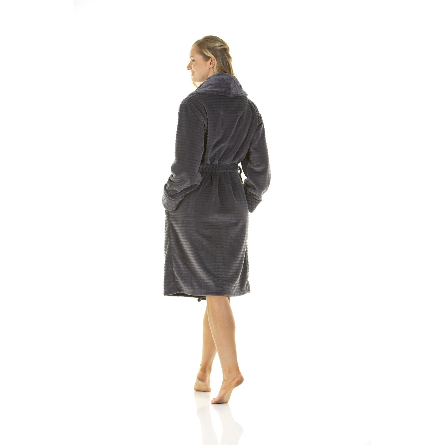 Wysteria Lane Womens Cut-Out Shawl Collar Fleece Robe - Charcoal Wysteria Lane