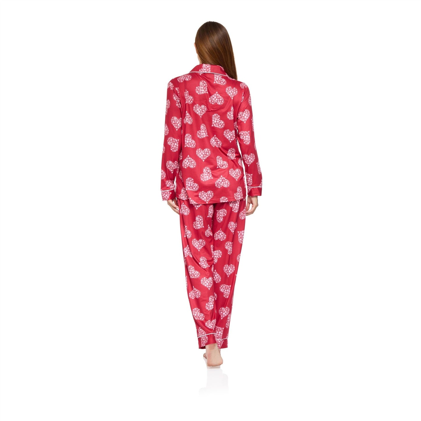 La Marquise Womens Jersey Knit Button Through Stars Pyjamas - Red La Marquise