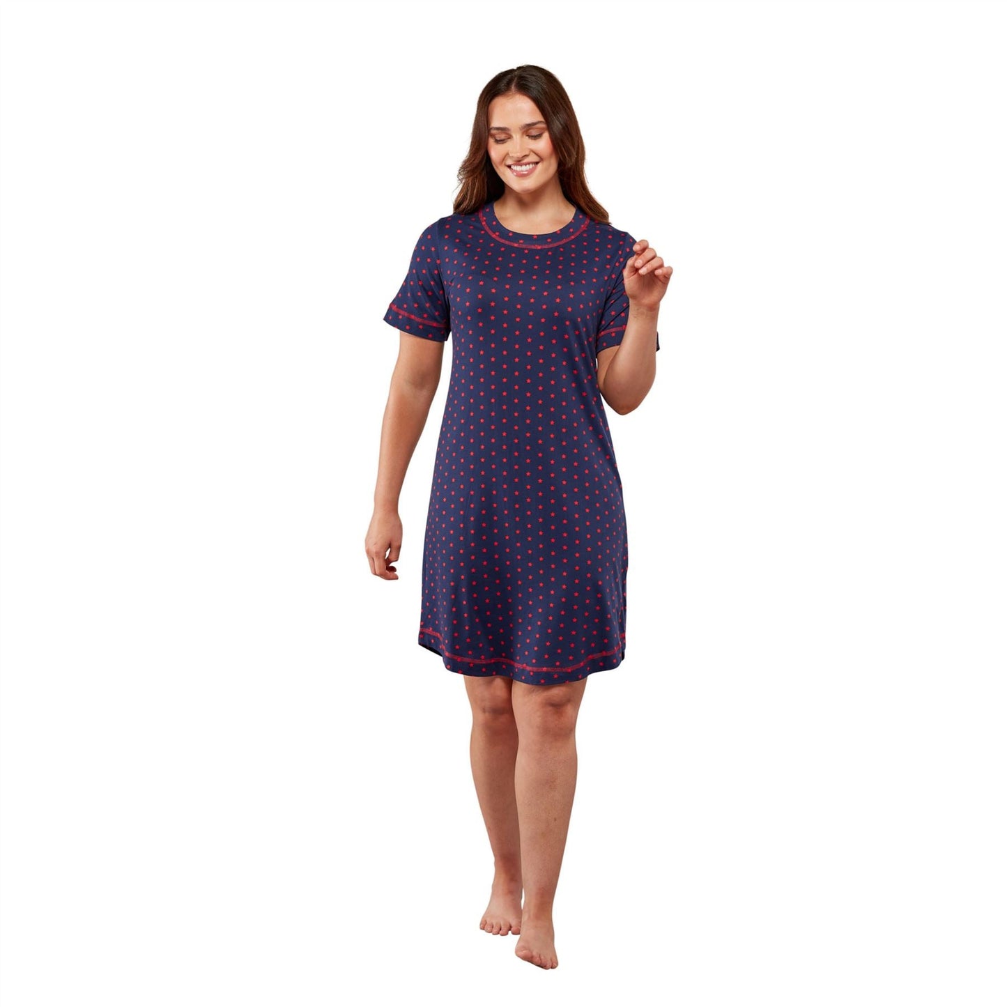 La Marquise Womens Jersey Knit Stars Short Sleeve - Nightdress Navy La Marquise