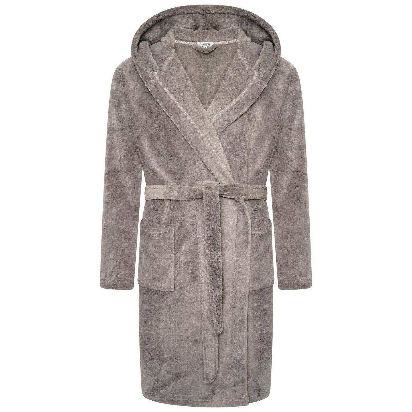 Loungeable Mens Fleece Hooded Robe - Grey