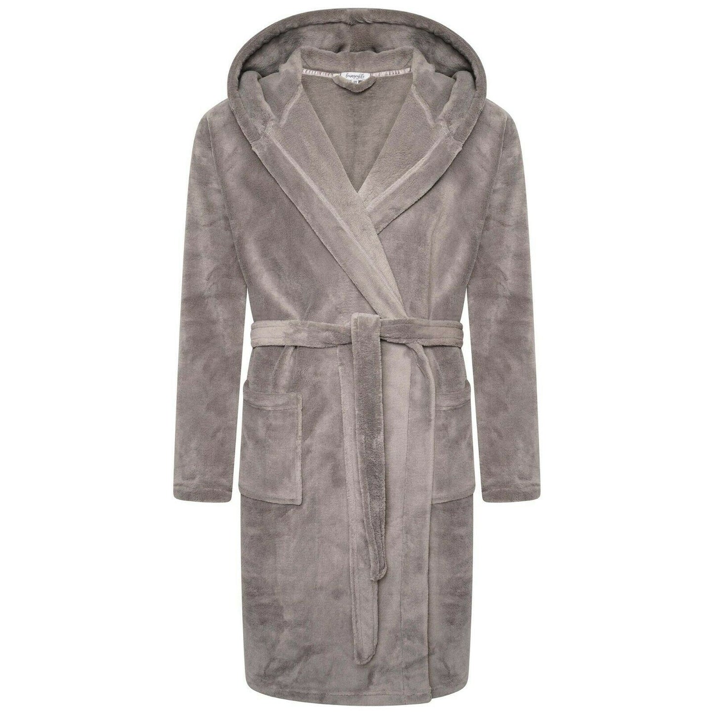 Loungeable Mens Fleece Hooded Robe - Grey Loungeable