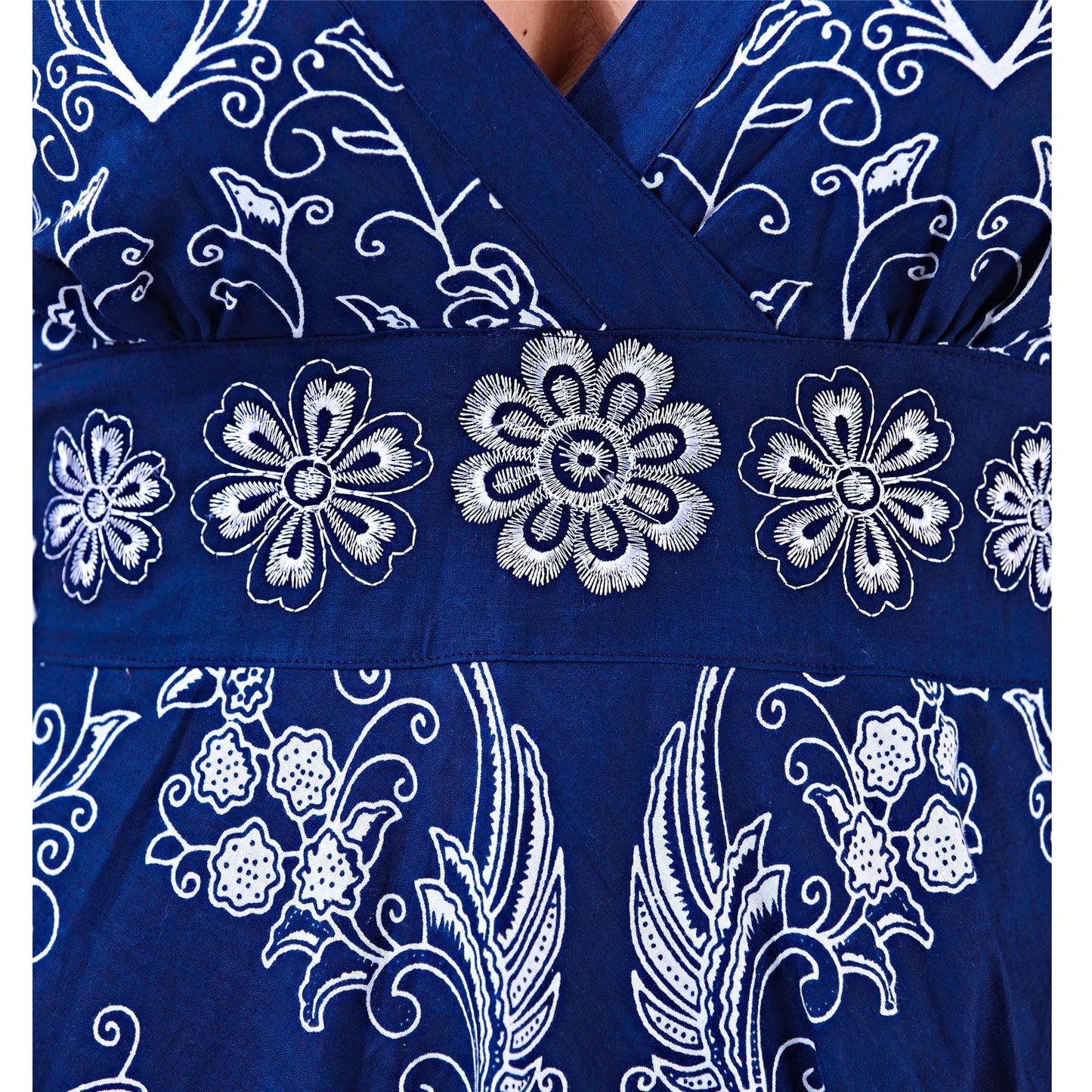 Pistachio All Over Floral Crossover Dress - Navy