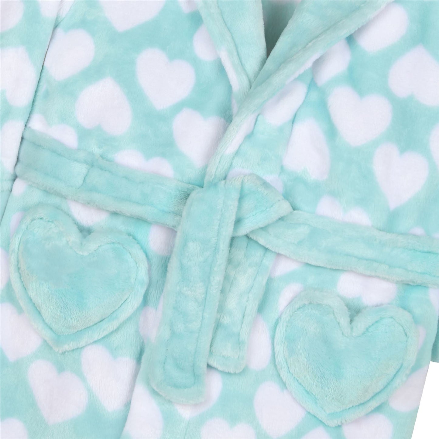 Minikidz Girls Heart Print Fleece Robe - Aqua MiniKidz