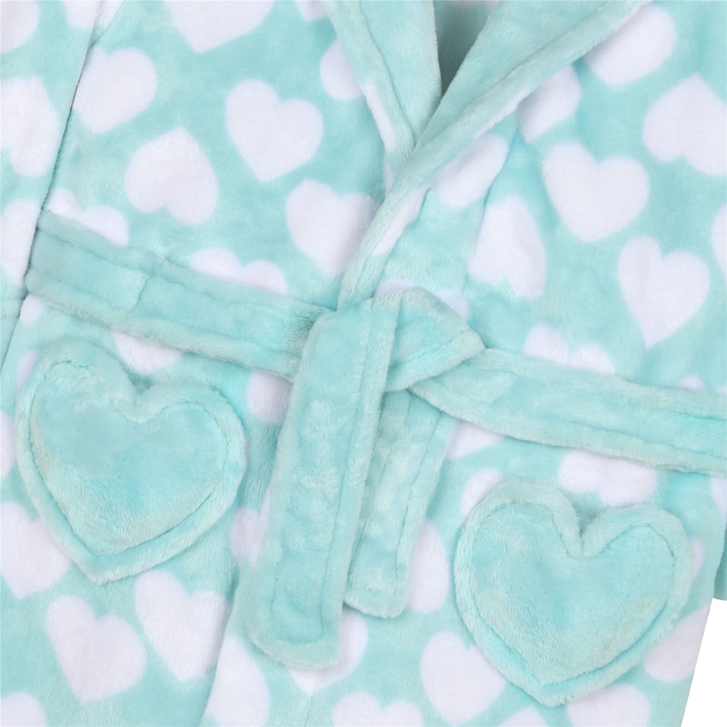 Minikidz Girls Heart Print Fleece Robe - Aqua