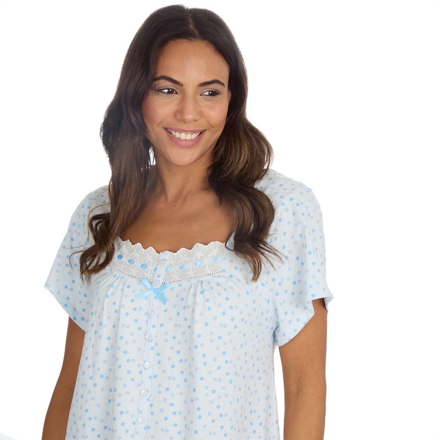 Cottonique Short Sleeve Pastel Spot Nightdress - Blue Cottonique