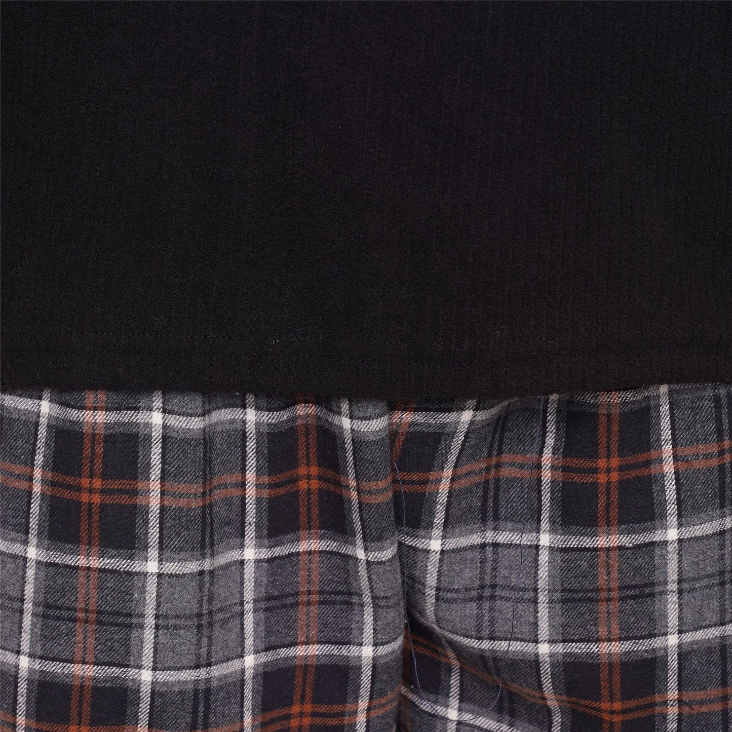 Loungeable Mens Ribbed Fleece/Woven Pyjamas - Black/Grey Check Loungeable