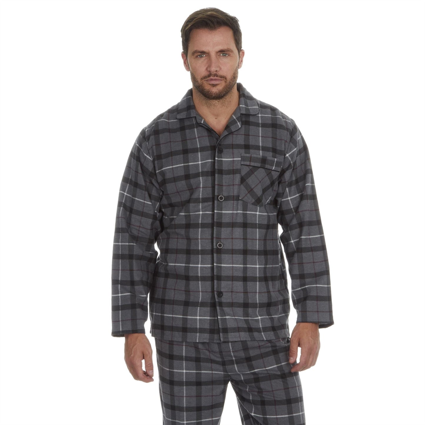 Cargo Bay Mens Printed Flannel Pyjamas - Grey Check Cargo Bay