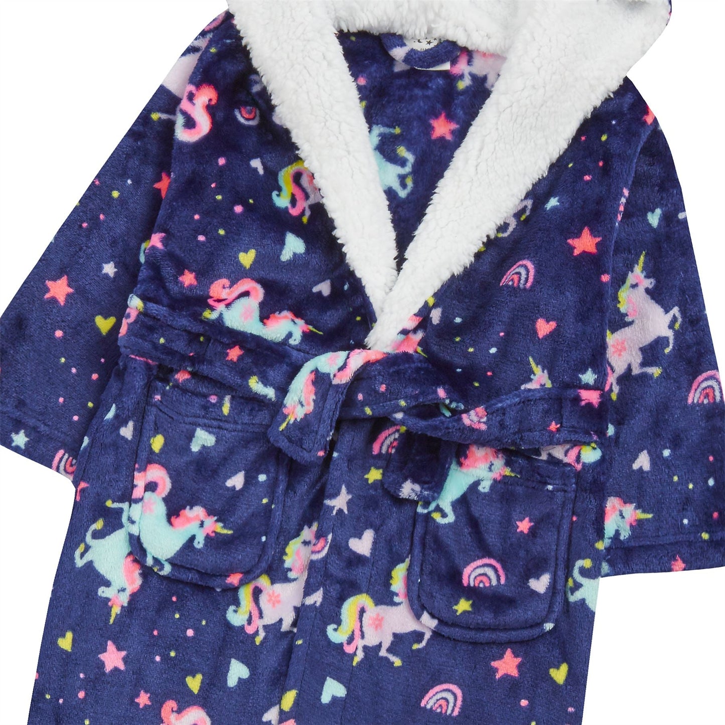 Minikidz Kids Unicorn Print Hooded Fleece Robe - Navy Minikidz
