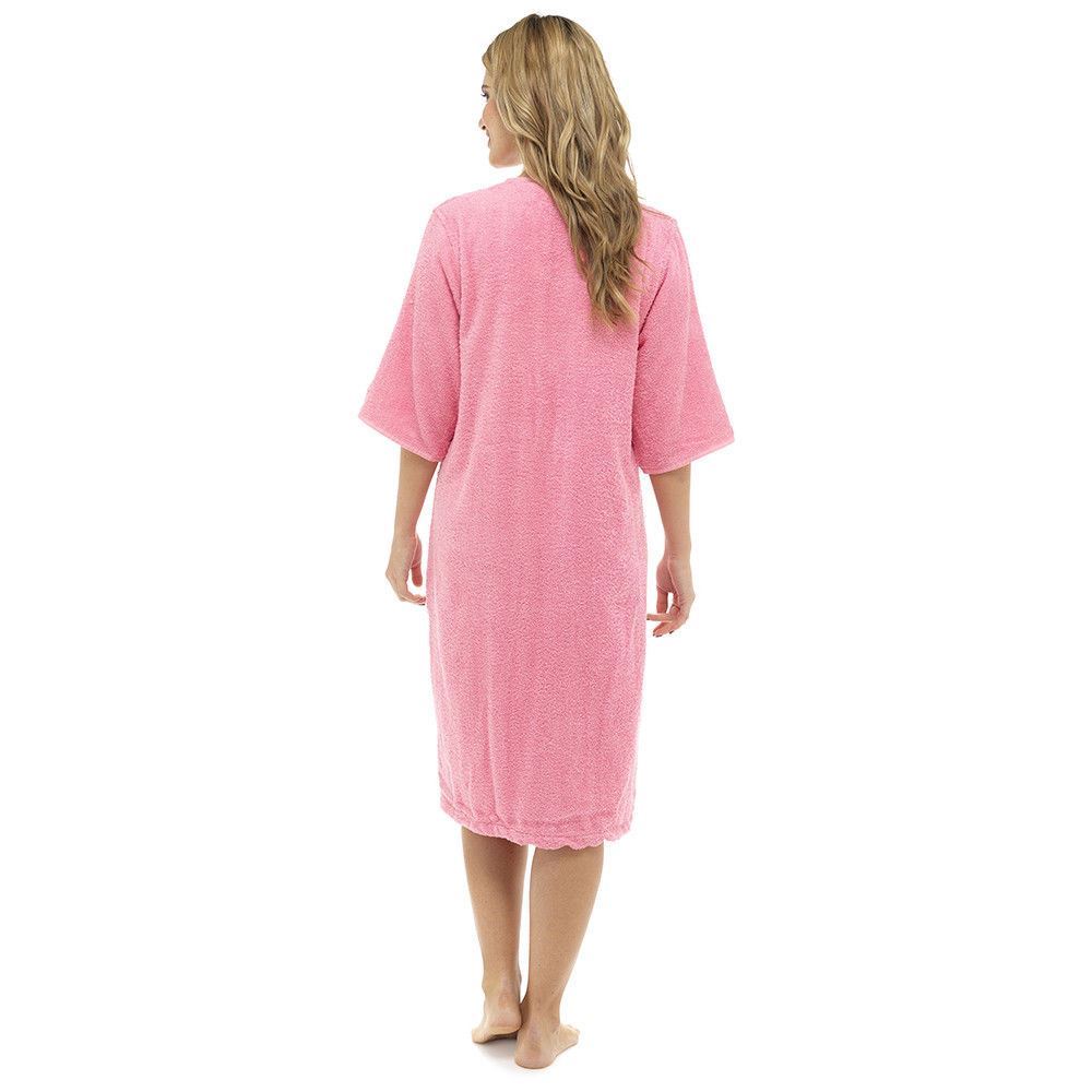 Tom Franks Womens Zip Through Towelling Robe - Pink Tom Franks