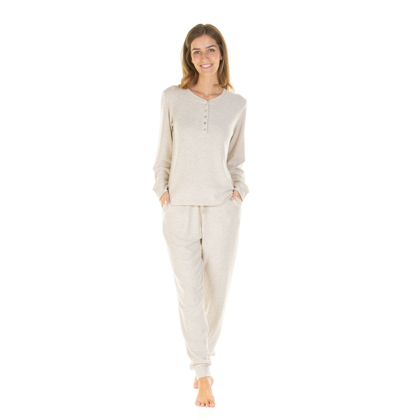 La Marquise Womens Lush Lounge Long Sleeve Pyjamas - Beige