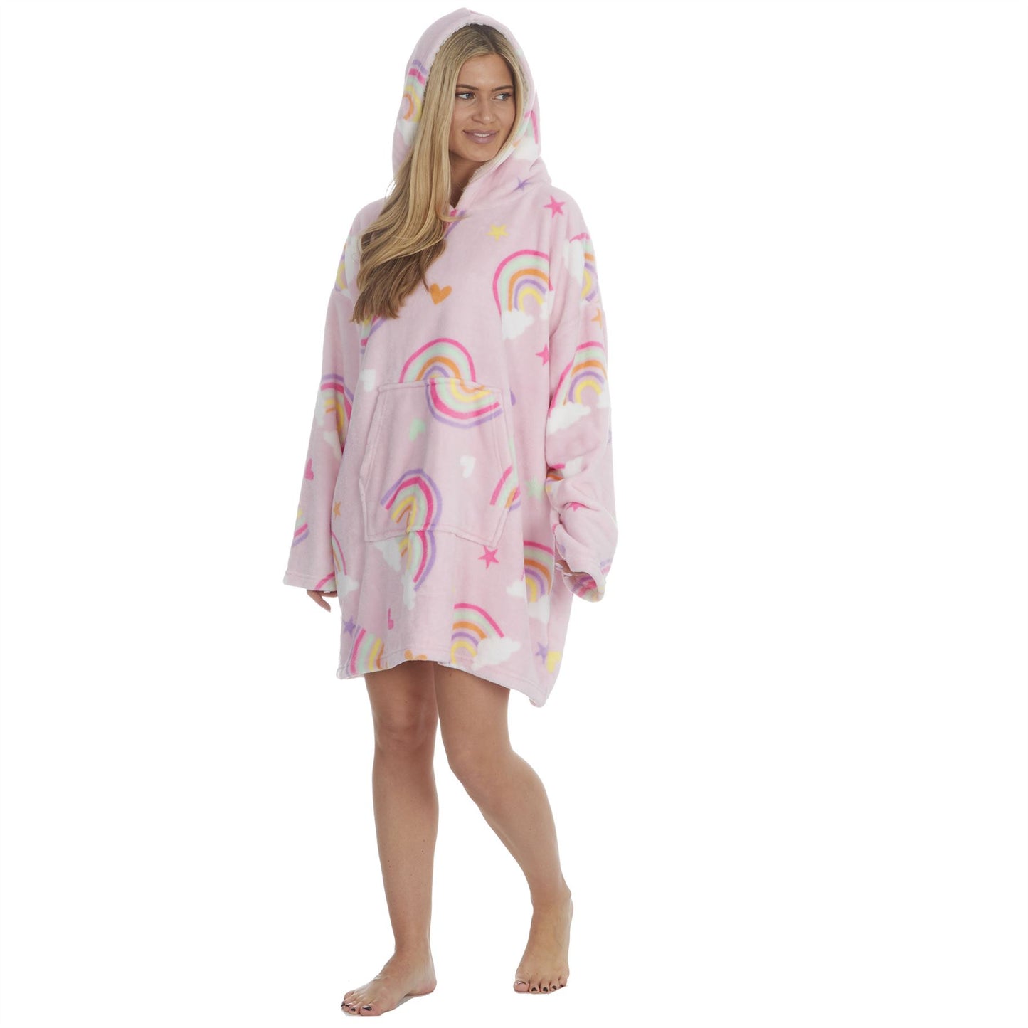 Forever Dreaming Womens Oversized Fleece Hoodie - Pink Rainbow