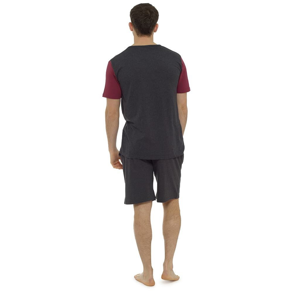 Tom Franks Mens Contrast Short Sleeve Jersey Pyjamas - Grey/Red Tom Franks