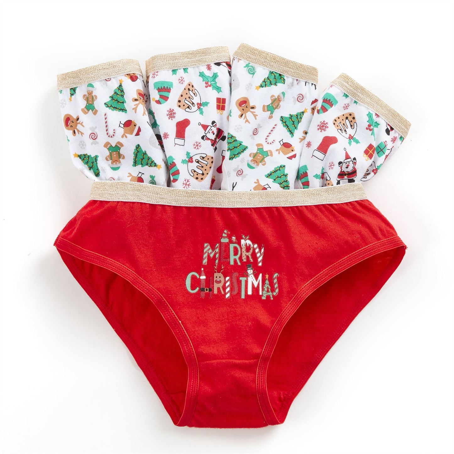 4Kidz Girls Briefs 5 Pack - Christmas (2-6 Years)