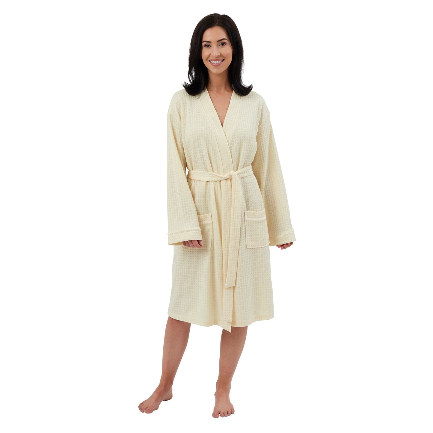 Indigo Sky Womens Waffle Knitted Kimono Robe - Lemon Indigo Sky