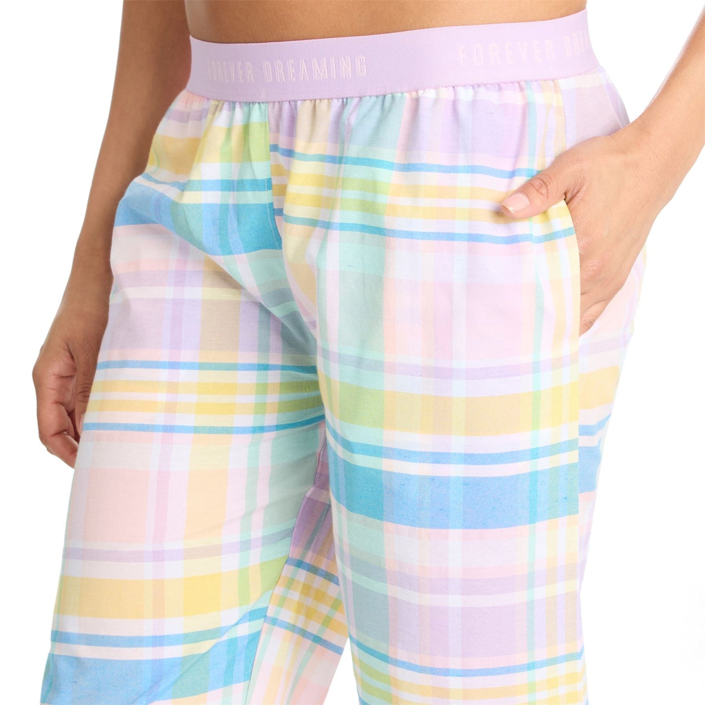 Forever Dreaming Womens Woven Check Lounge Pants - Pink Forever Dreaming