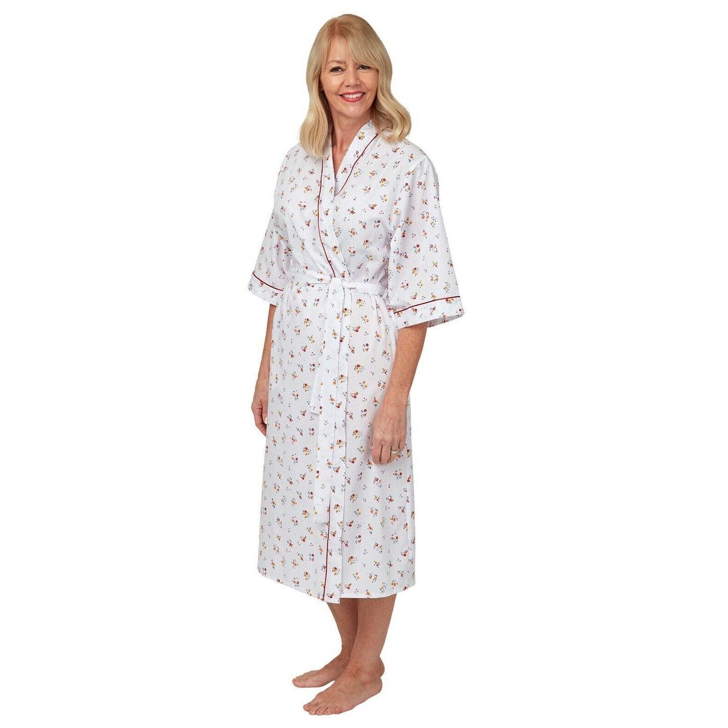 Marlon Womens Poly Cotton Short Sleeve Floral Robe - Pink Marlon