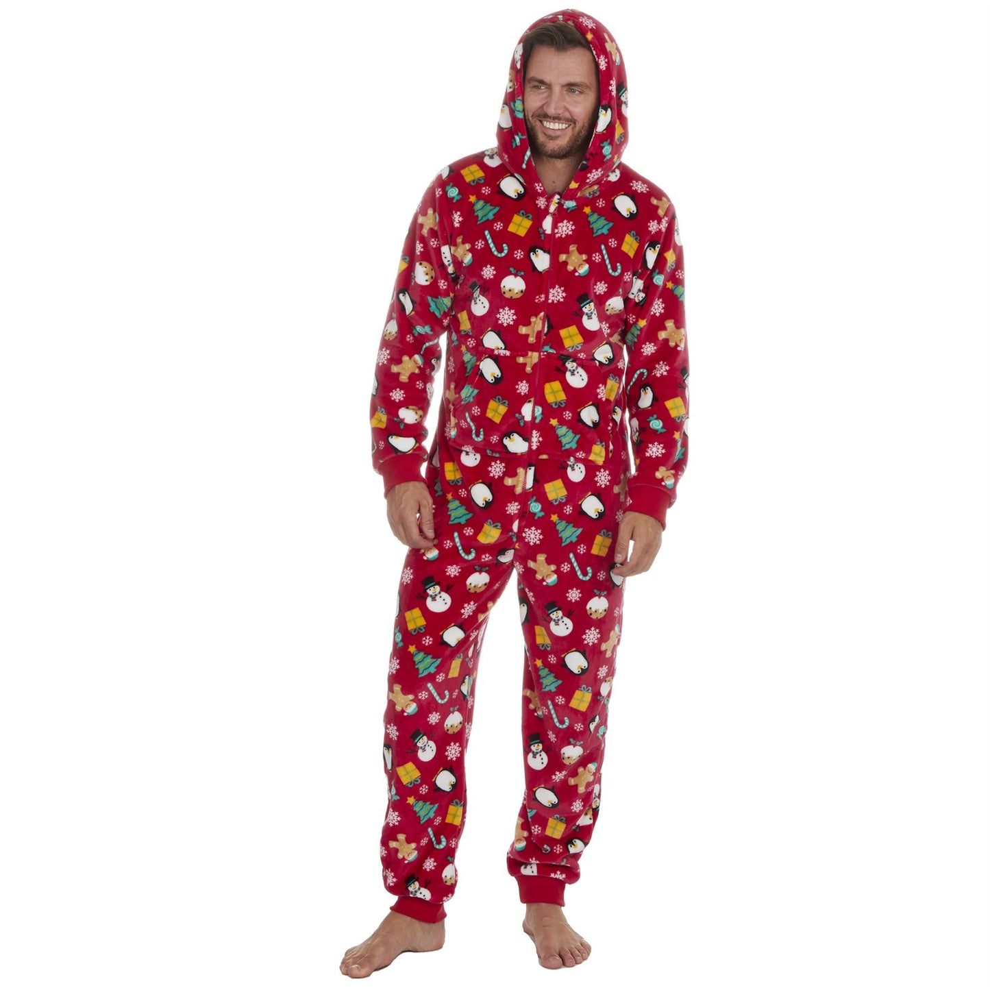 Slumber Party Unisex Christmas Print Flannel Fleece Onesie - Red Slumber Party