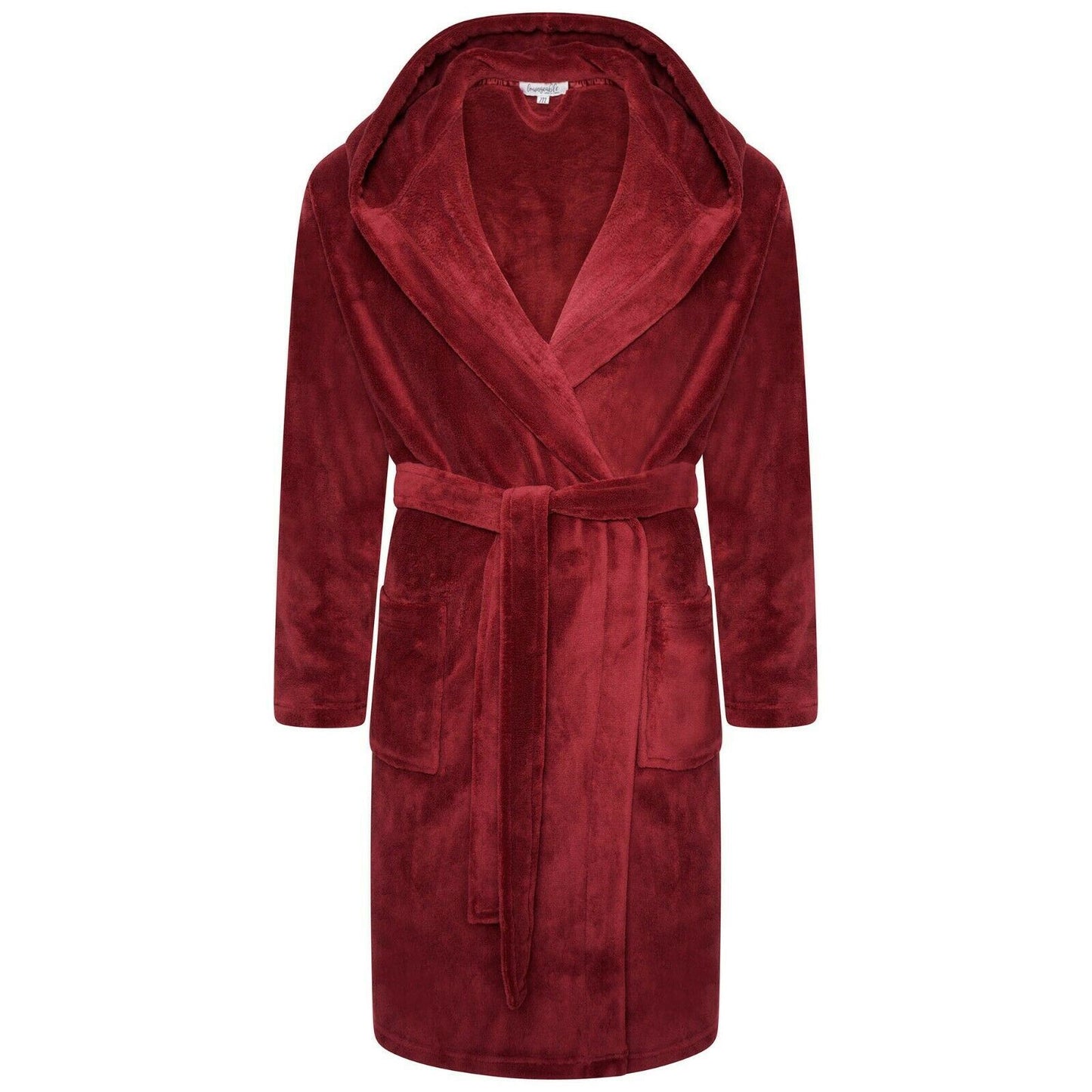 Loungeable Mens Fleece Hooded Robe - Burgundy