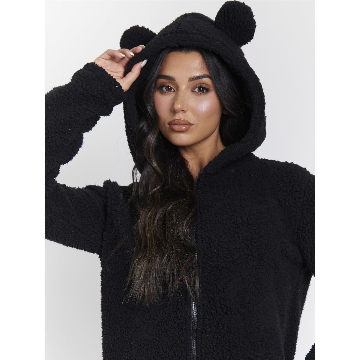 Loungeable Womens Sherpa Fleece Teddy Bear Onesie - Black