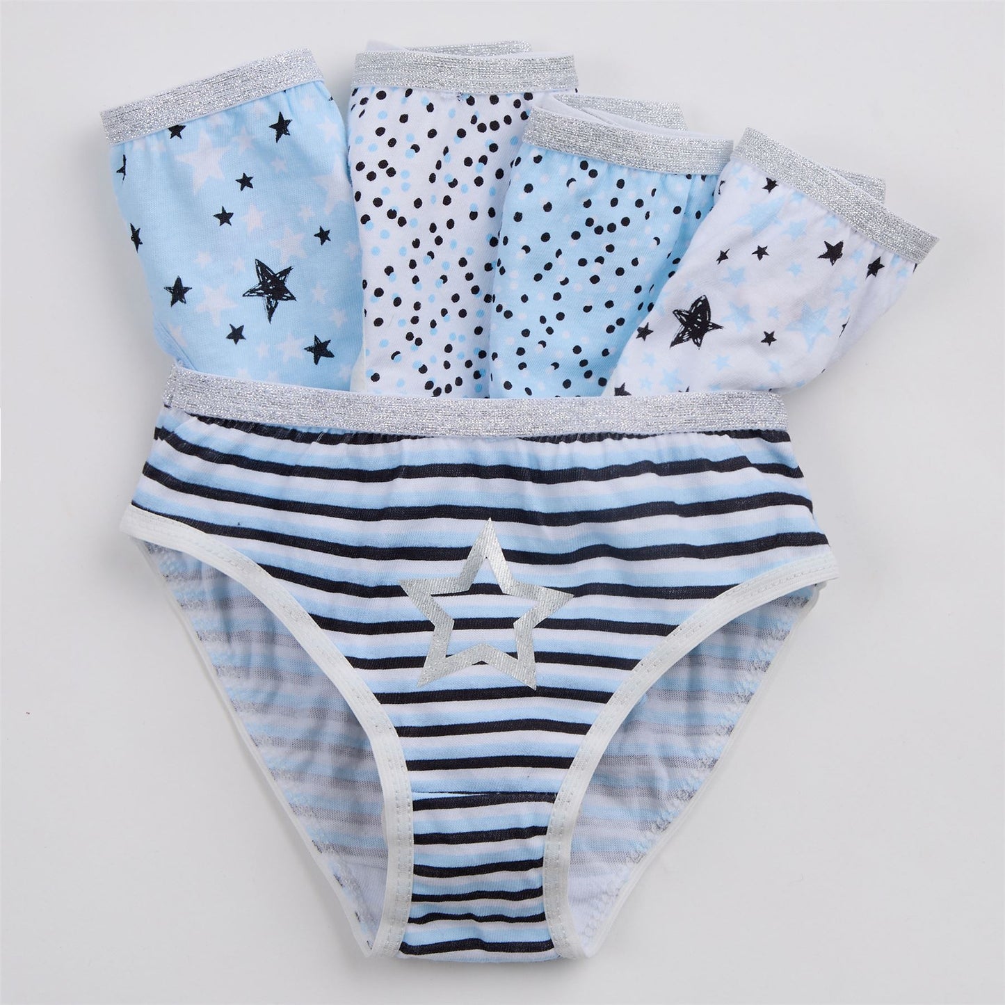 4Kidz Girls Briefs 5 Pack - Stars/Dots (7-13 Years)