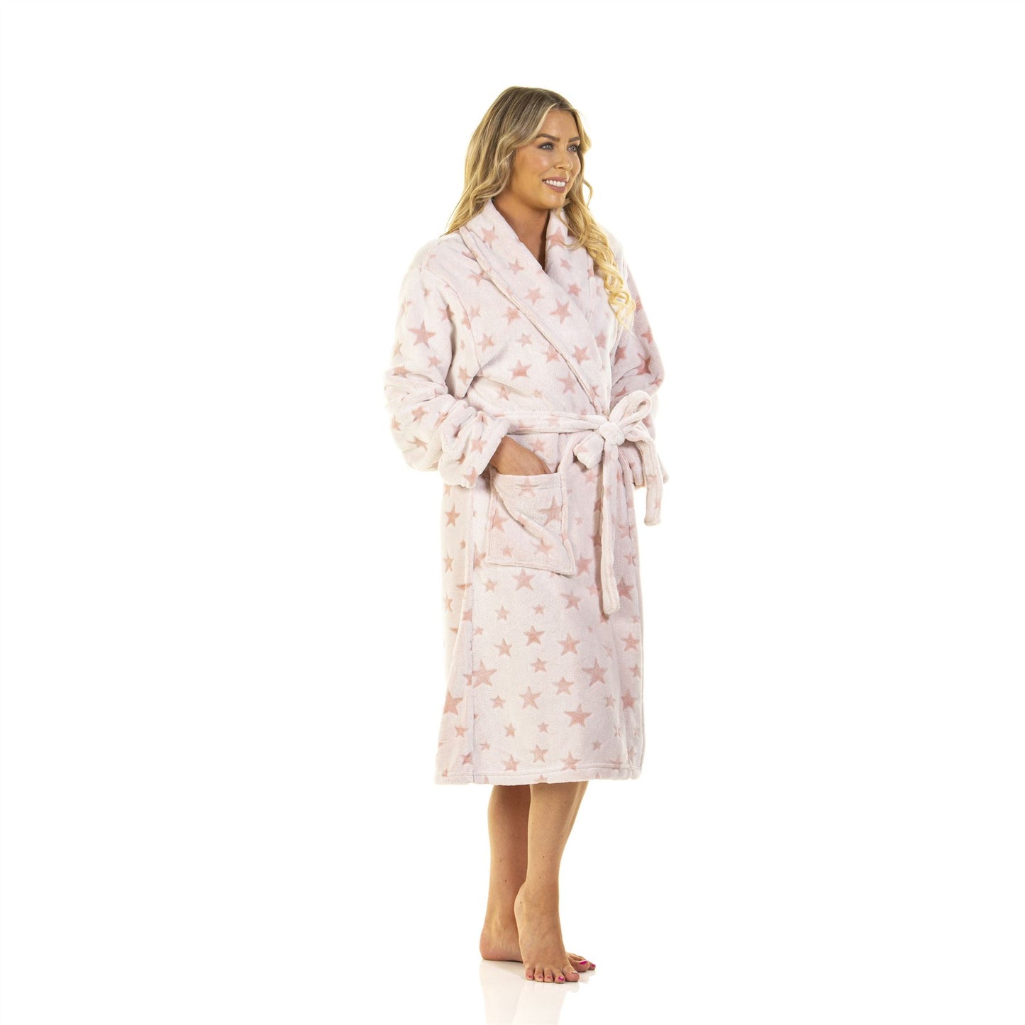 La Marquise Womens Fleece Cut Out Robe - Pink Star