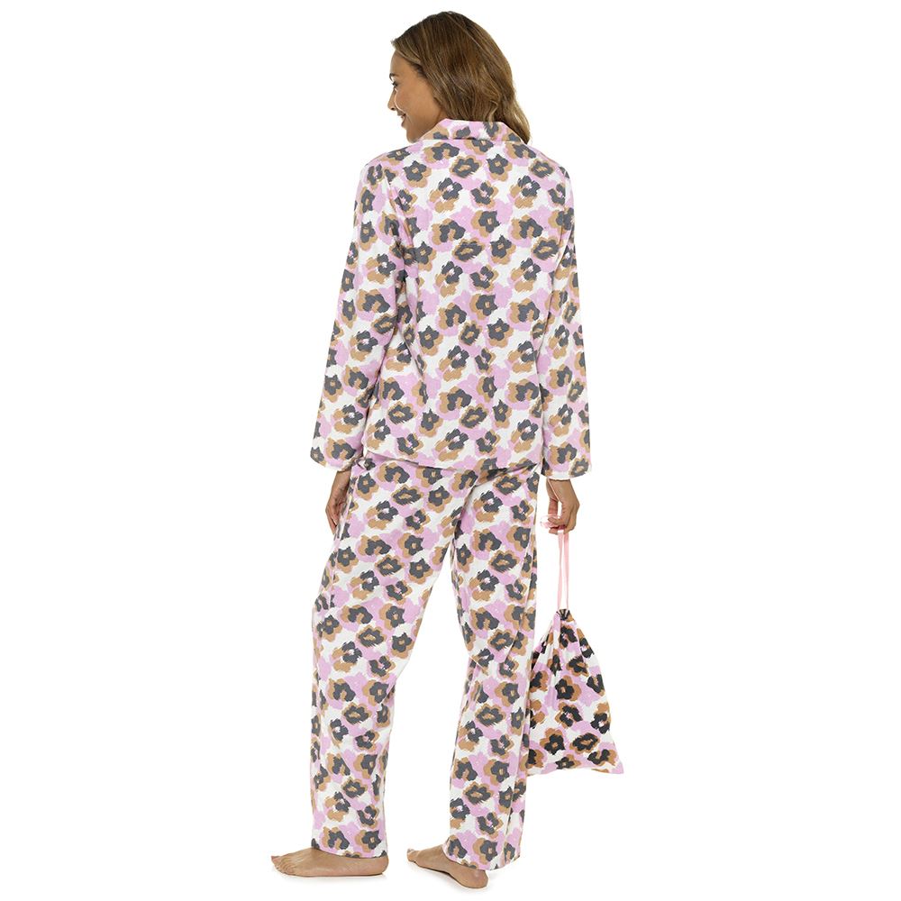 Foxbury Womens Leopard Print Button Through Pyjamas - Multi Foxbury