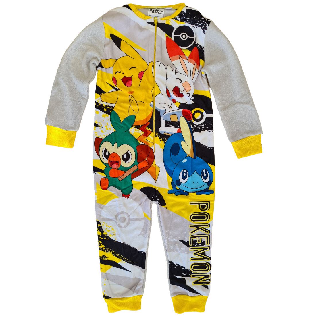 Kids Pokemon Fleece Onesie - Yellow/Grey Pokemon