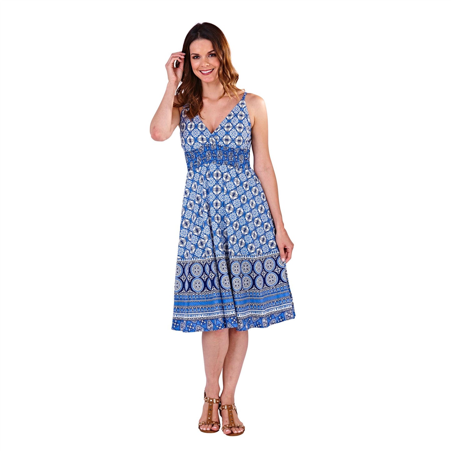 Pistachio Circle Print Crossover Dress - Blue