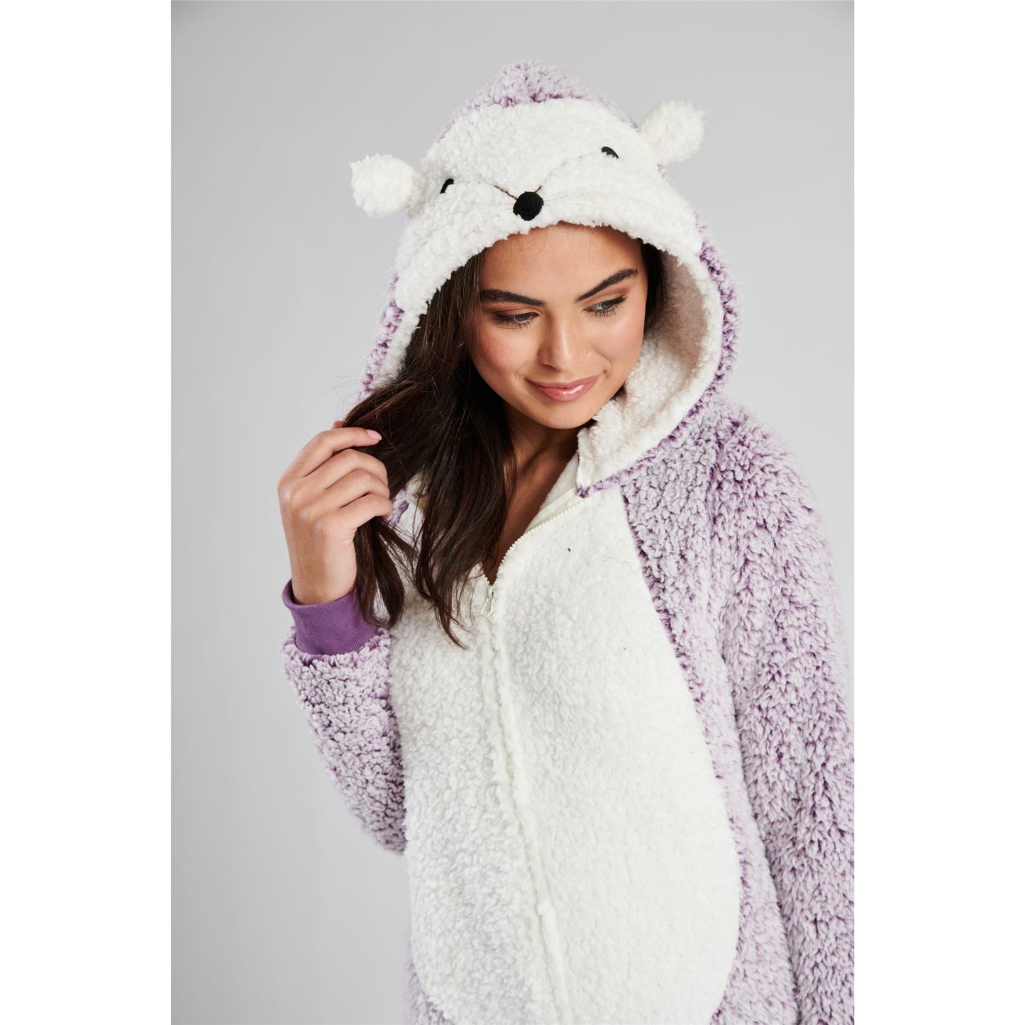 Loungeable Womens Hedgehog Sherpa Fleece Onesie - Lilac Loungeable