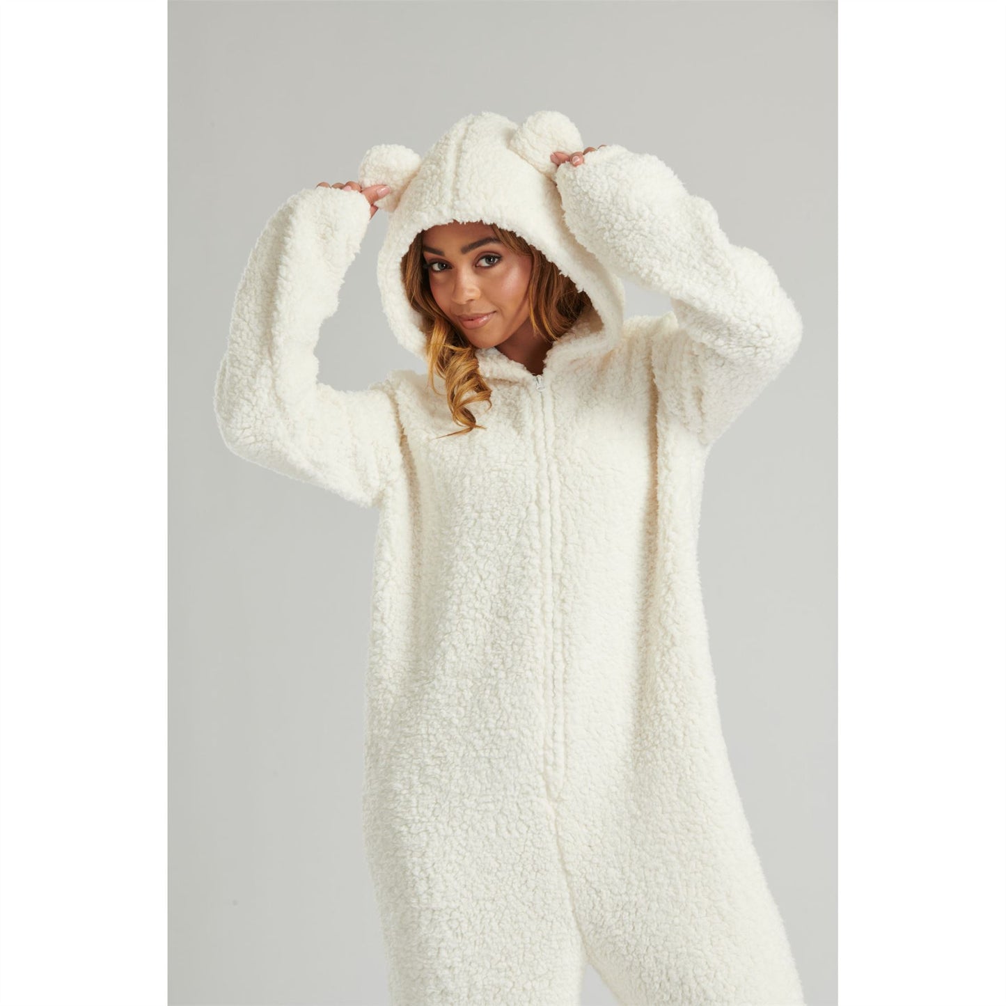 Loungeable Womens Cream Borg Fleece Teddy Bear Onesie