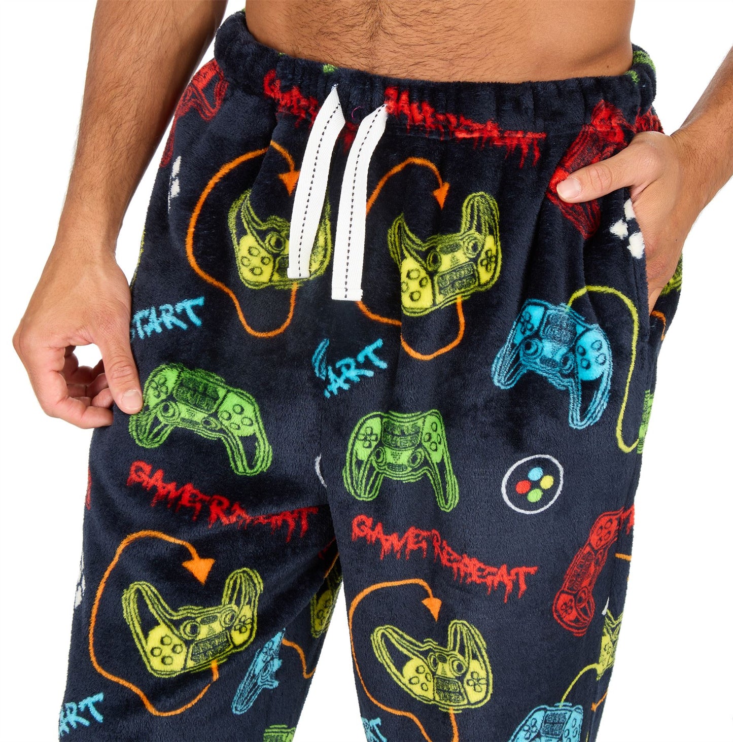 Cargo Bay Mens Fleece Pyjamas - Navy/Gaming Print