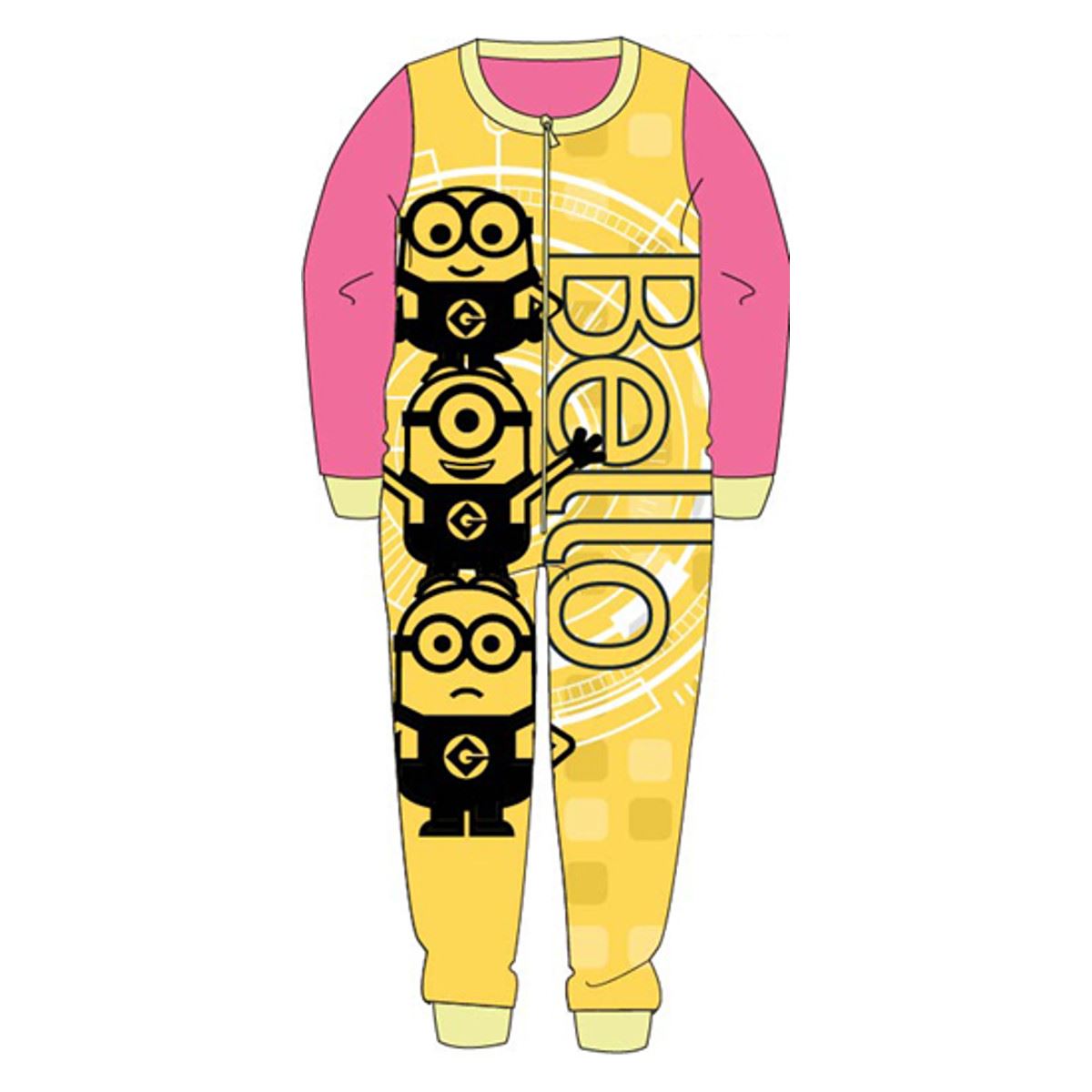 Kids Minions Microfleece Onesie - Pink/Yellow Minions