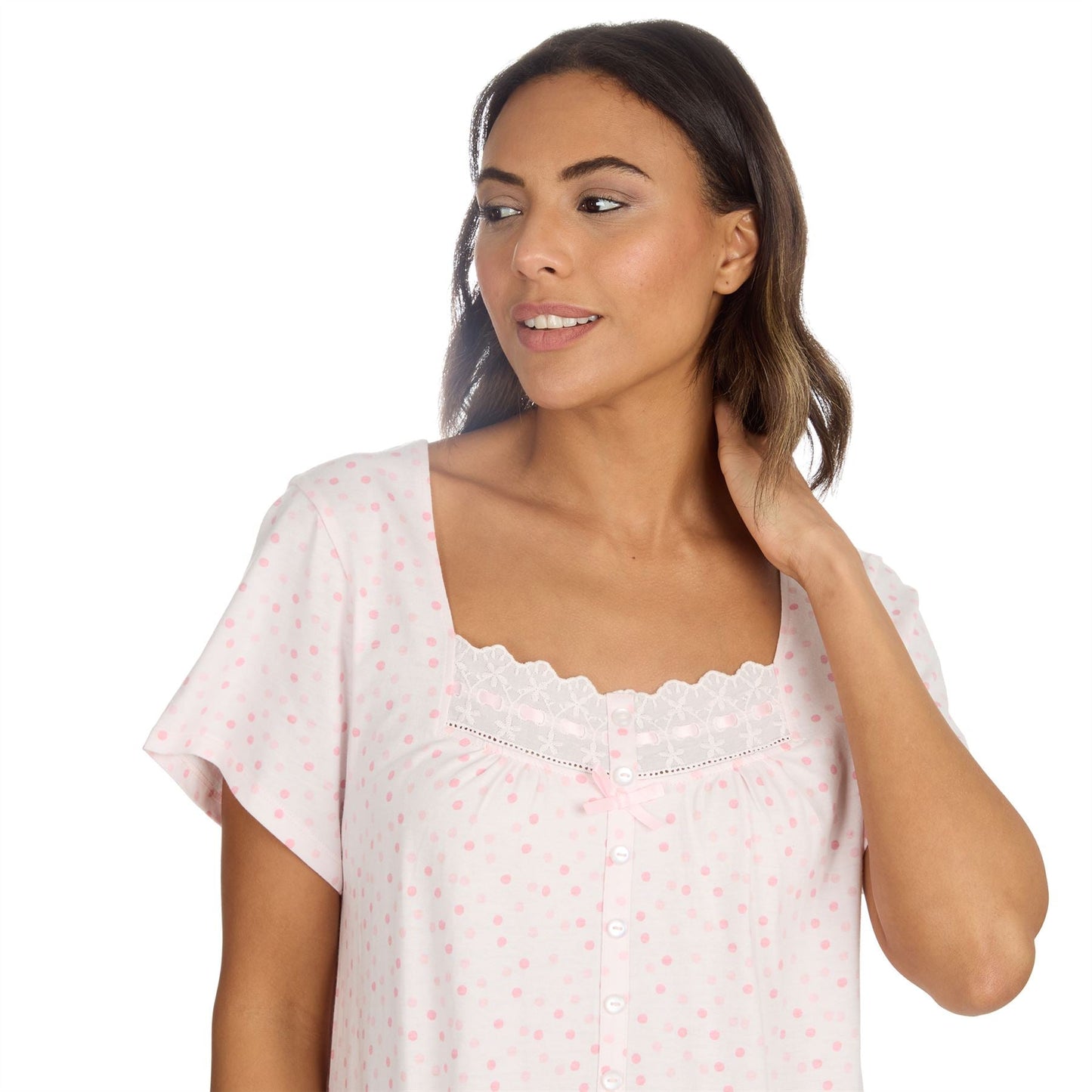 Cottonique Short Sleeve Pastel Spot Nightdress - Pink Cottonique