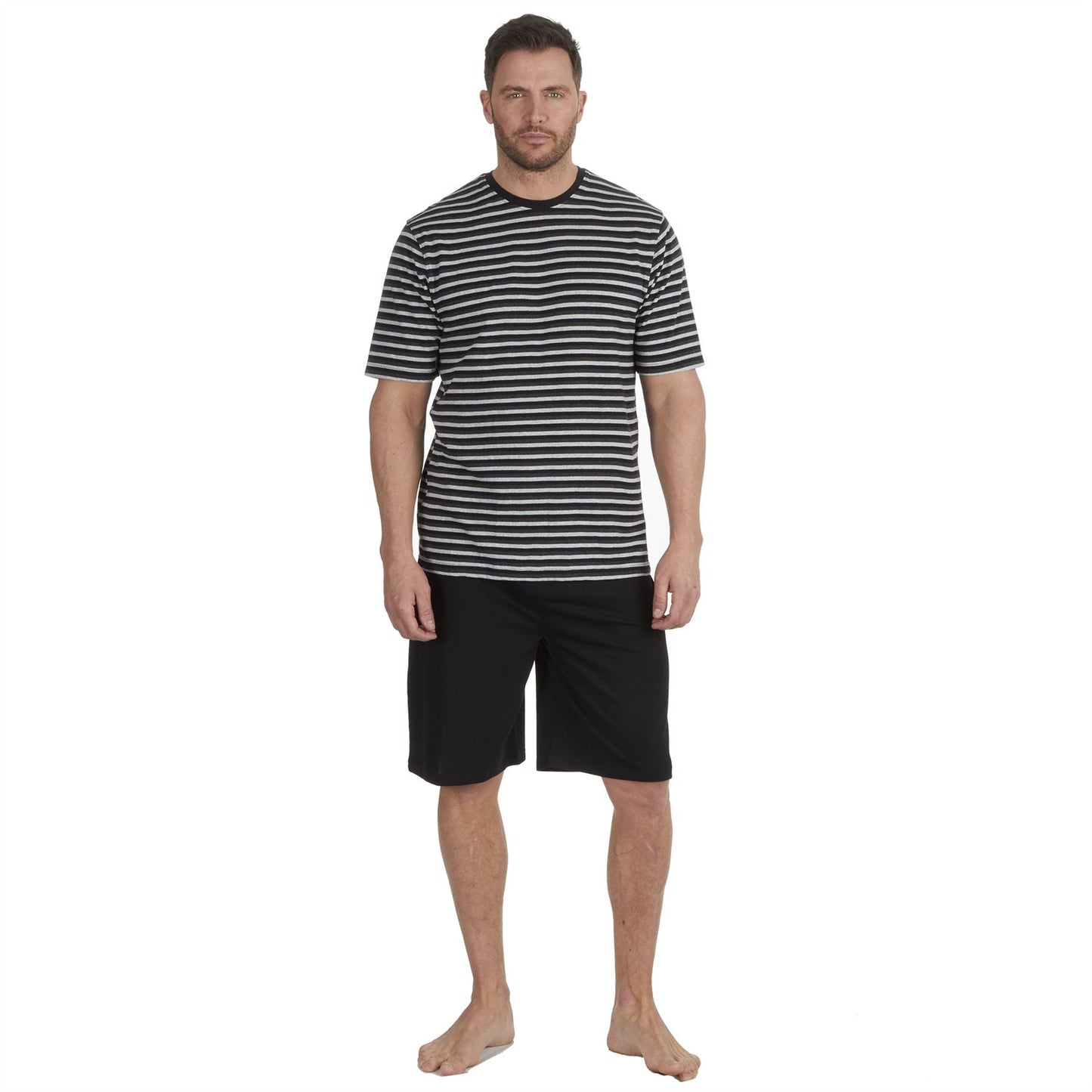 Momentii Mens Yarn Dyed Stripe T Shirt and Shorts - Black Momentii