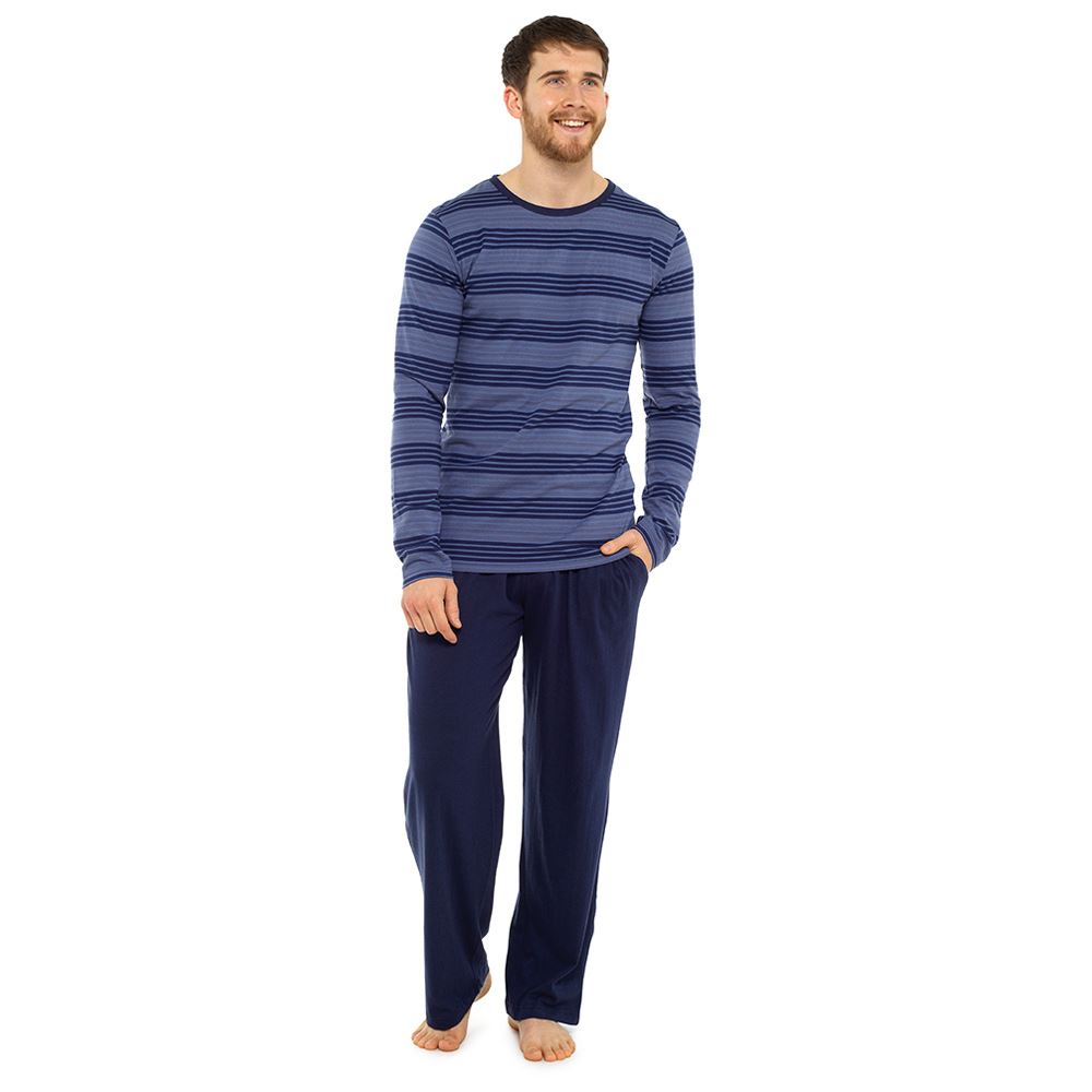 Tom Franks Mens Long Sleeve Striped Pyjama Set - Blue Mix