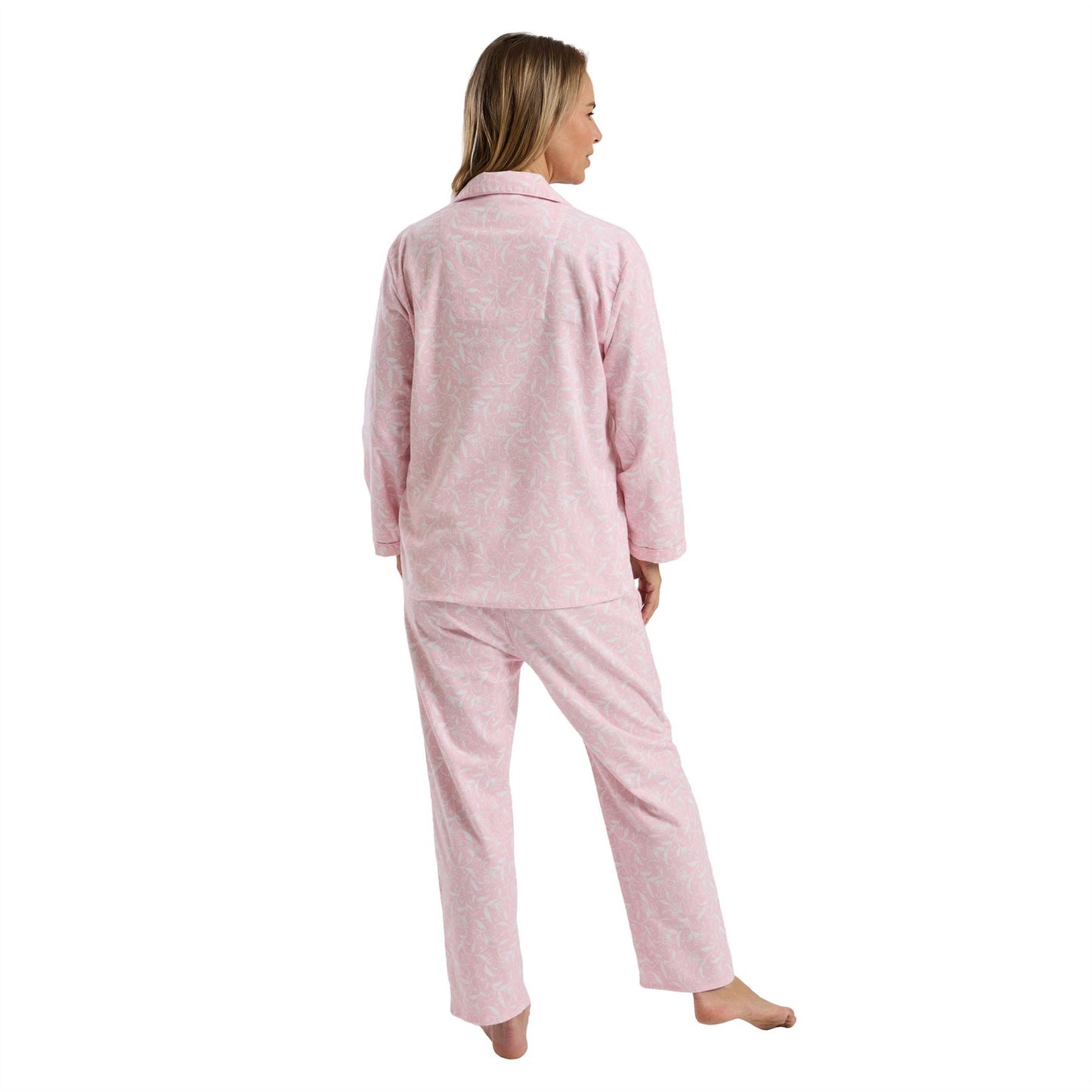 Marlon Womens Floral Brushed Cotton Pyjamas - Pink/White Marlon