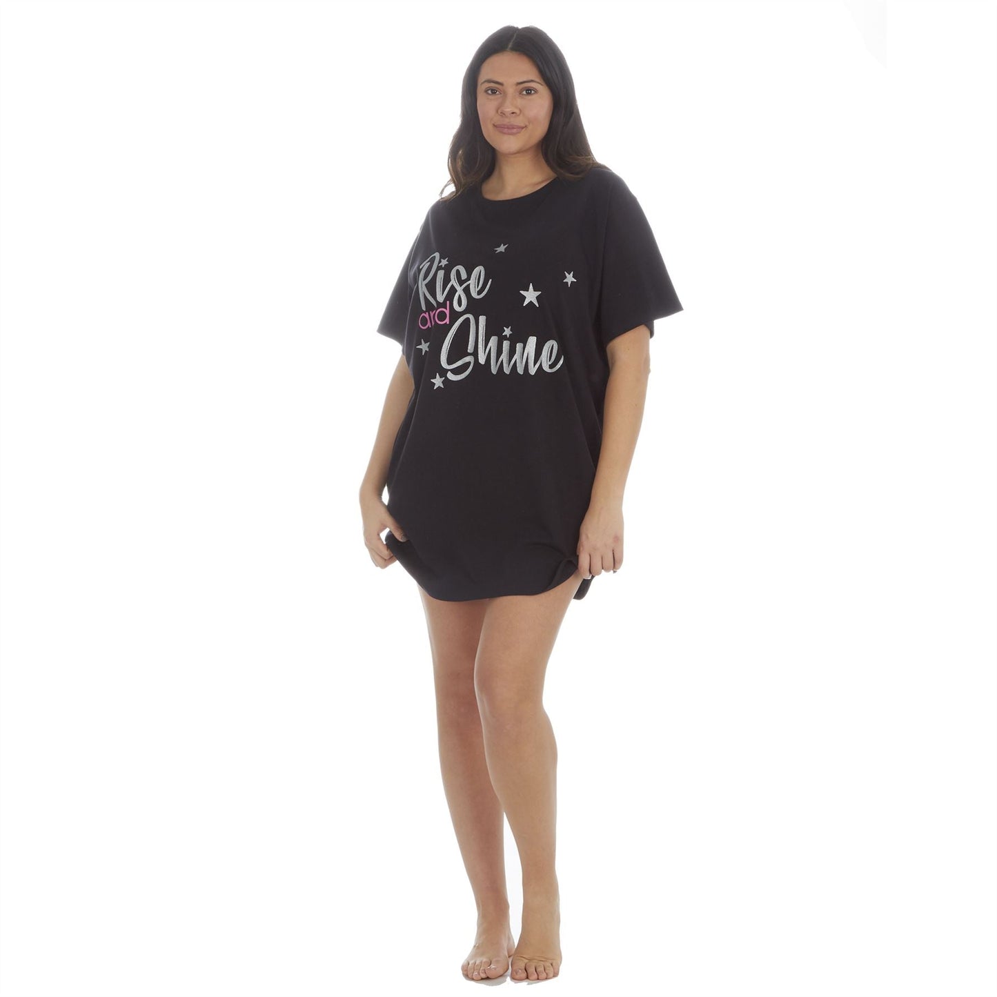 Forever Dreaming Womens 'Rise and Shine' Nightdress - Black Forever Dreaming