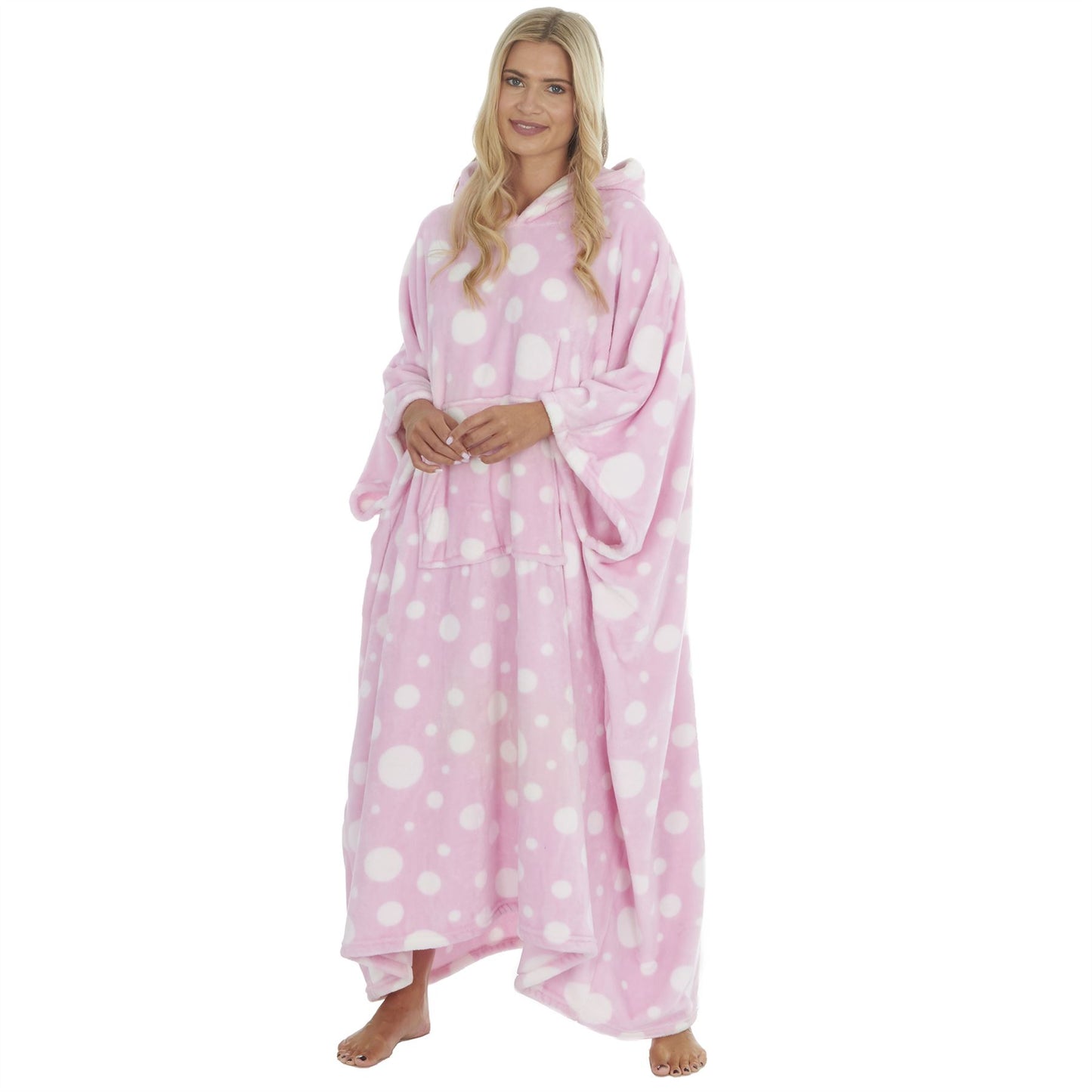 Forever Dreaming Womens Longline Fleece Poncho - Pink Spot