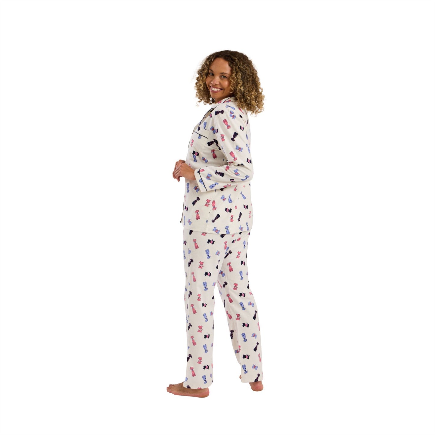Indigo Sky Womens Dog Print Brushed Cotton Pyjamas - Ivory Indigo Sky