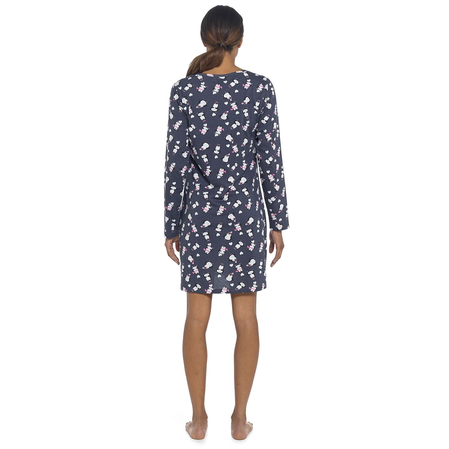 Follow That Dream Womens Penguin Print Long Sleeve Nightie - Grey Follow That Dream
