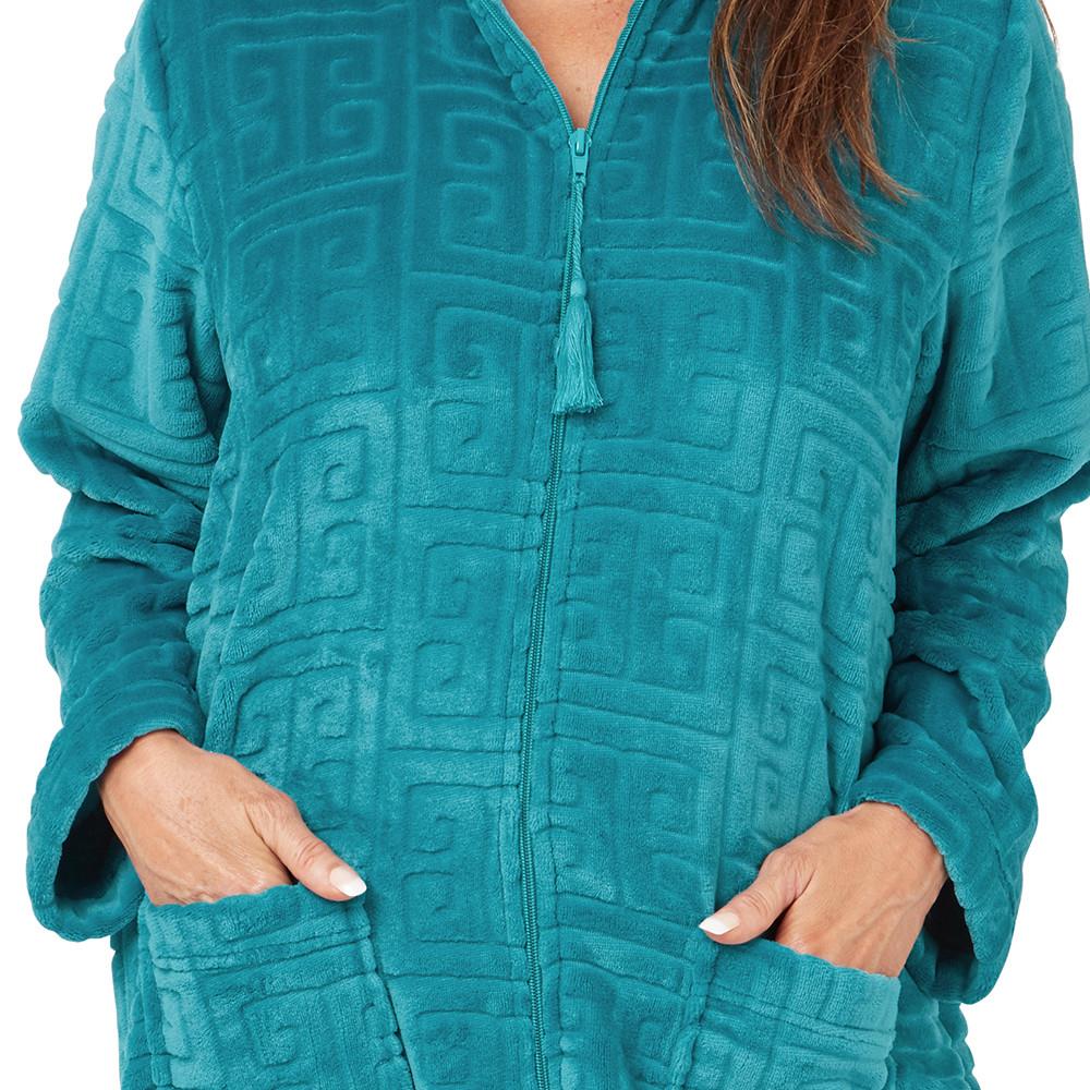 Marlon Womens Geometric Embossed Zip Robe - Teal Marlon