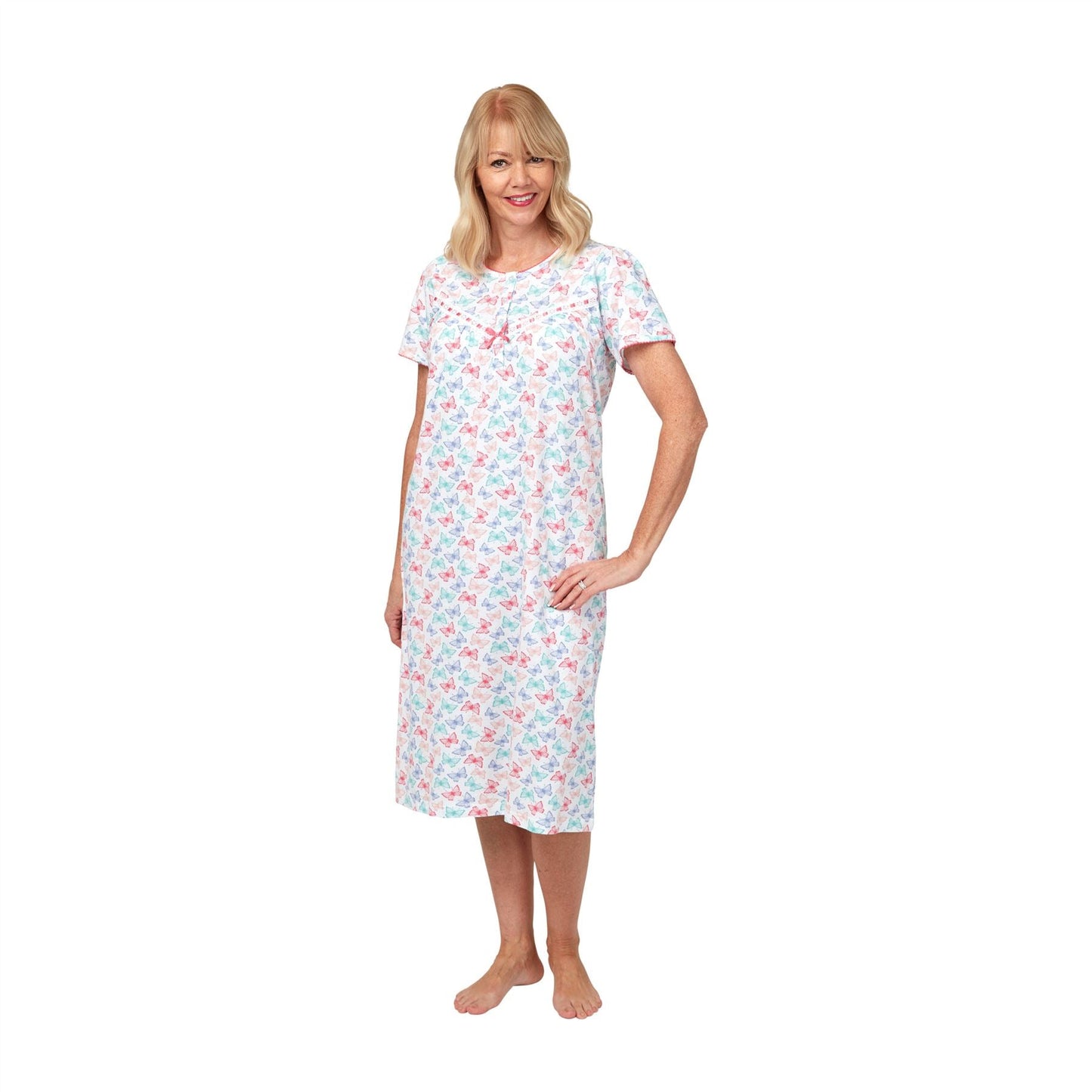 Marlon Butterfly Print Short Sleeve Nightdress - Pink Marlon
